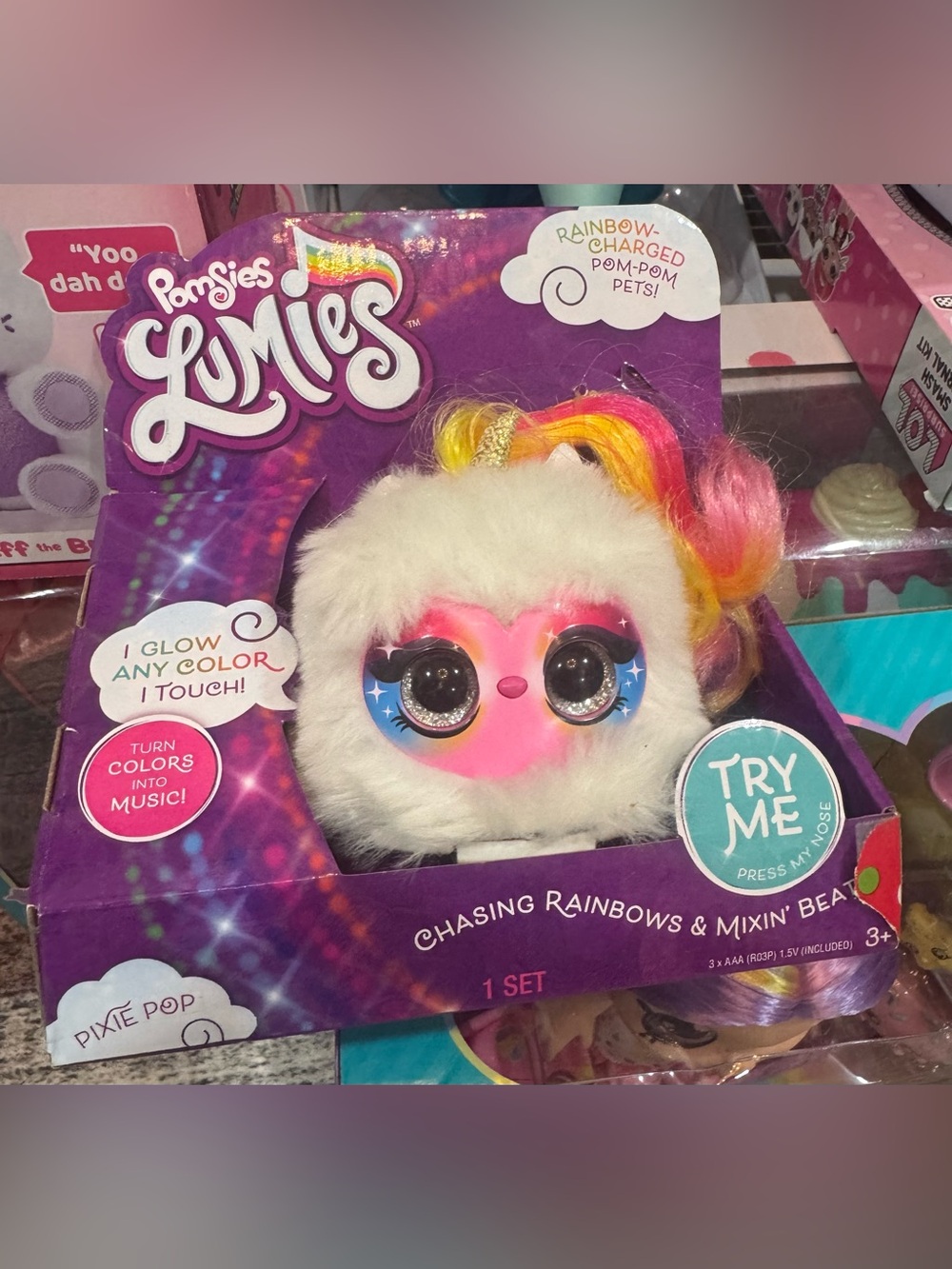 Pomsies Lumies Pixie Pop NWT RARE HTF Interactive Plush Toy Unicorn Rainbow Pink